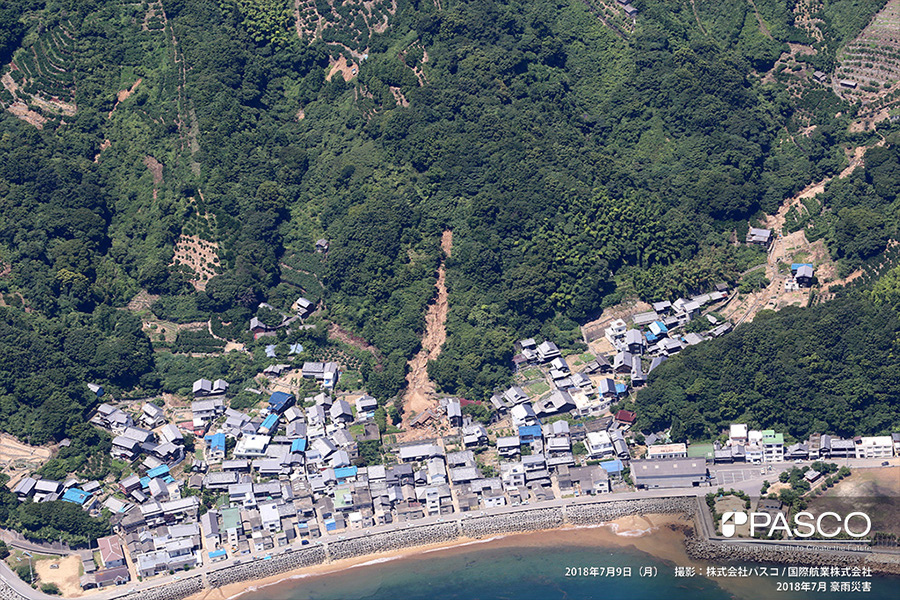 愛媛県松山市上怒和　住宅の背後で斜面崩壊が発生し、流下した土砂で住宅が倒壊